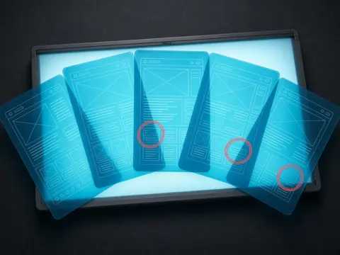 Five X-ray films fanned across one lightbox for five agency domains